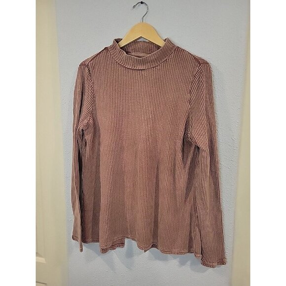 Wonderly Womens Long Sleeve Waffle Knit Mauve Tunic Shirt Size XL Open Back - Picture 2 of 7